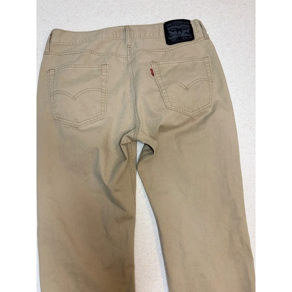 Levis 514 Straight Fit Pants Mens 34x32 Tan Khaki Cotton Twill Trousers 514-1111